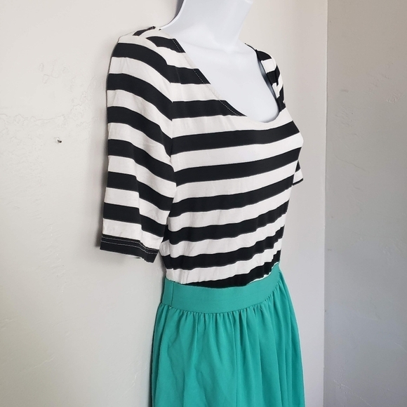 Journey Five Medium Maxi Dress Black & White Striped Top Mint Blue Skirt - Picture 3 of 9